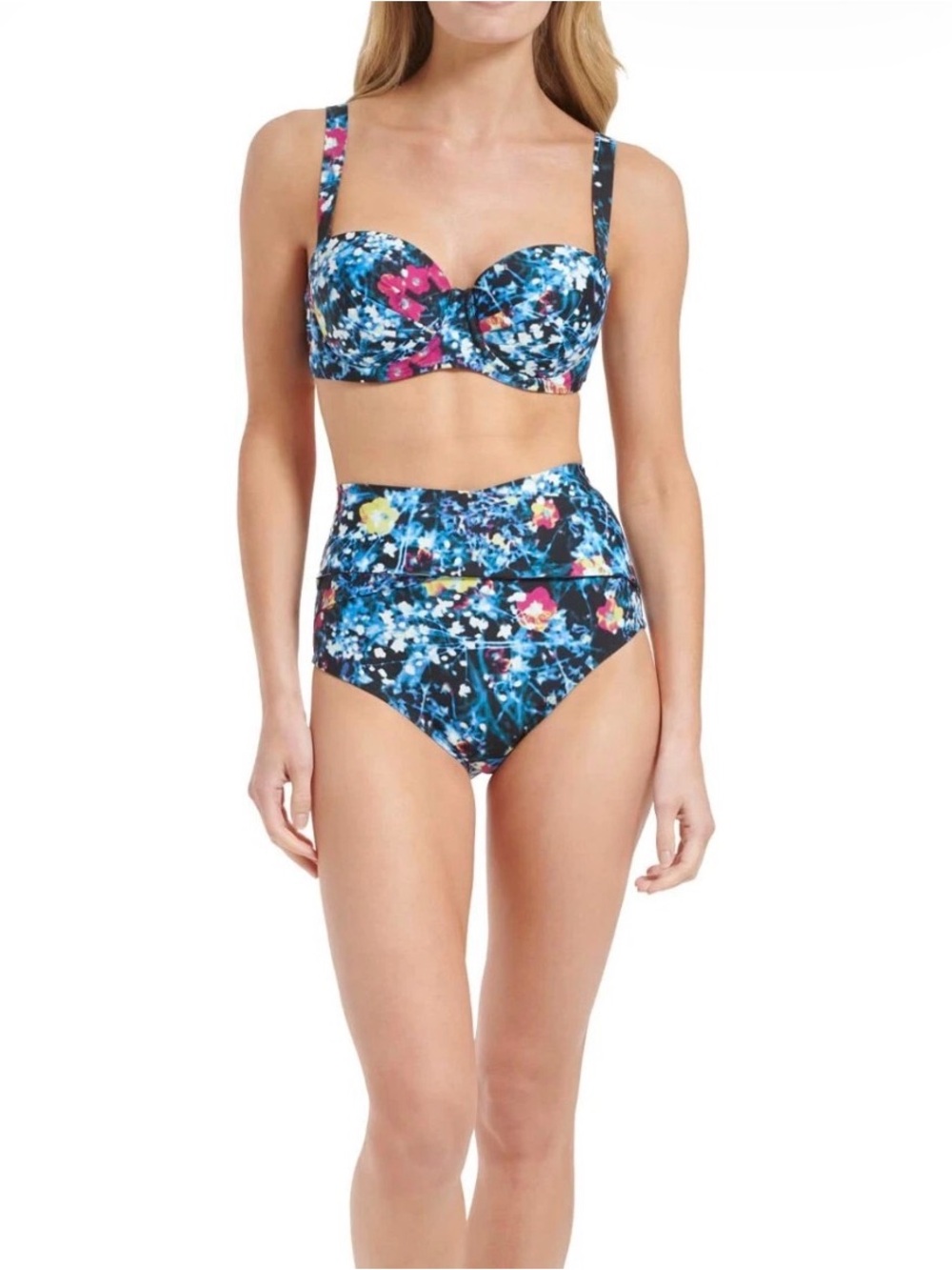 Calvin Klein Womens Classic Molded Underwire Bikini Top in Black Poppy Sz Small